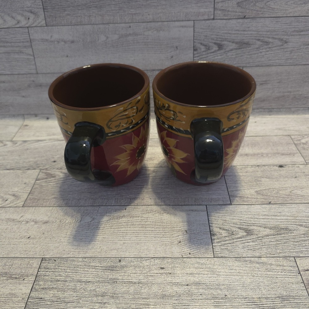 Pier 1 Sunflower Mug Set Tuscan Fall Autumn Stoneware Coffee Cup Pair - Picture 4 of 10